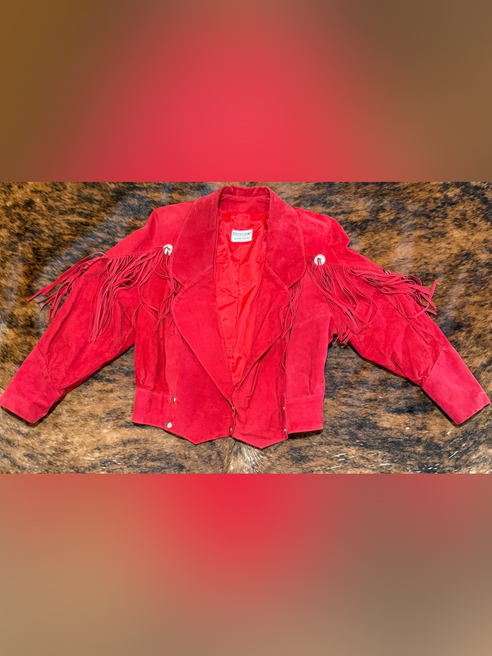 Rare Vintage Excellent Stylists NYC Fringe Red Suede Jacket Western  Boho-Size M - Picture 2 of 14
